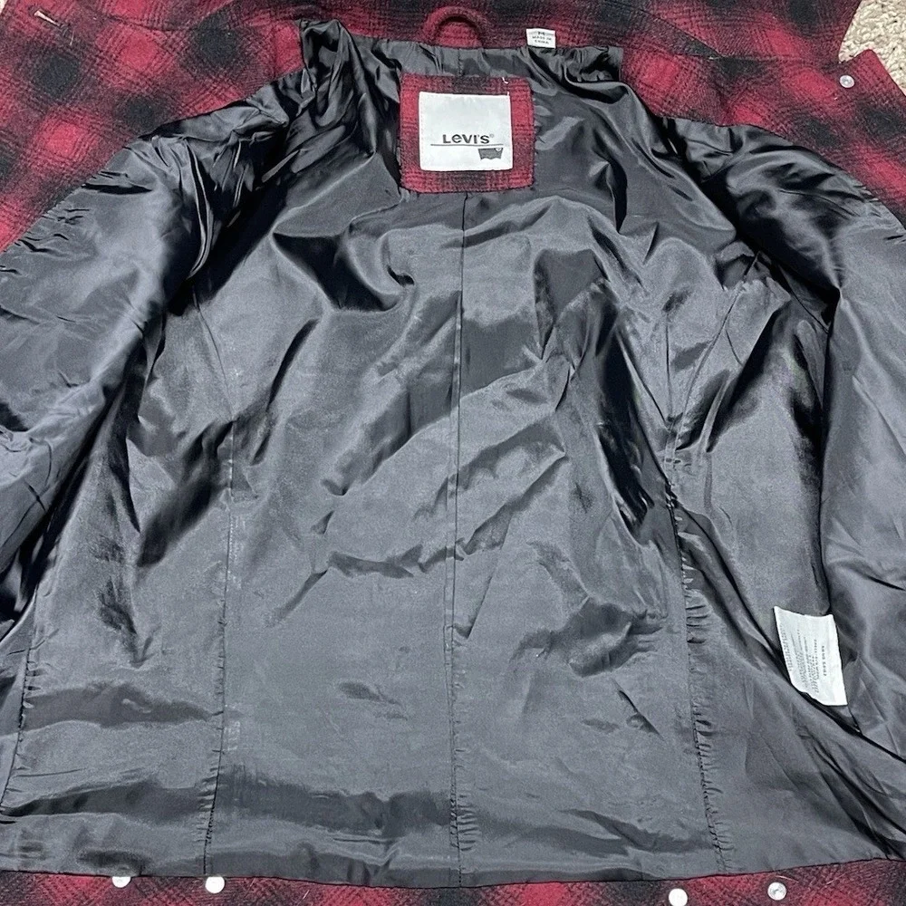 Levis Buffalo Plaid Wool Blend Trucker Jacket Medium cropped workwear grunge red